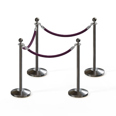 Stanchion Post And Rope Kit Sat.Steel, 4 Ball Top3 Purple Rope